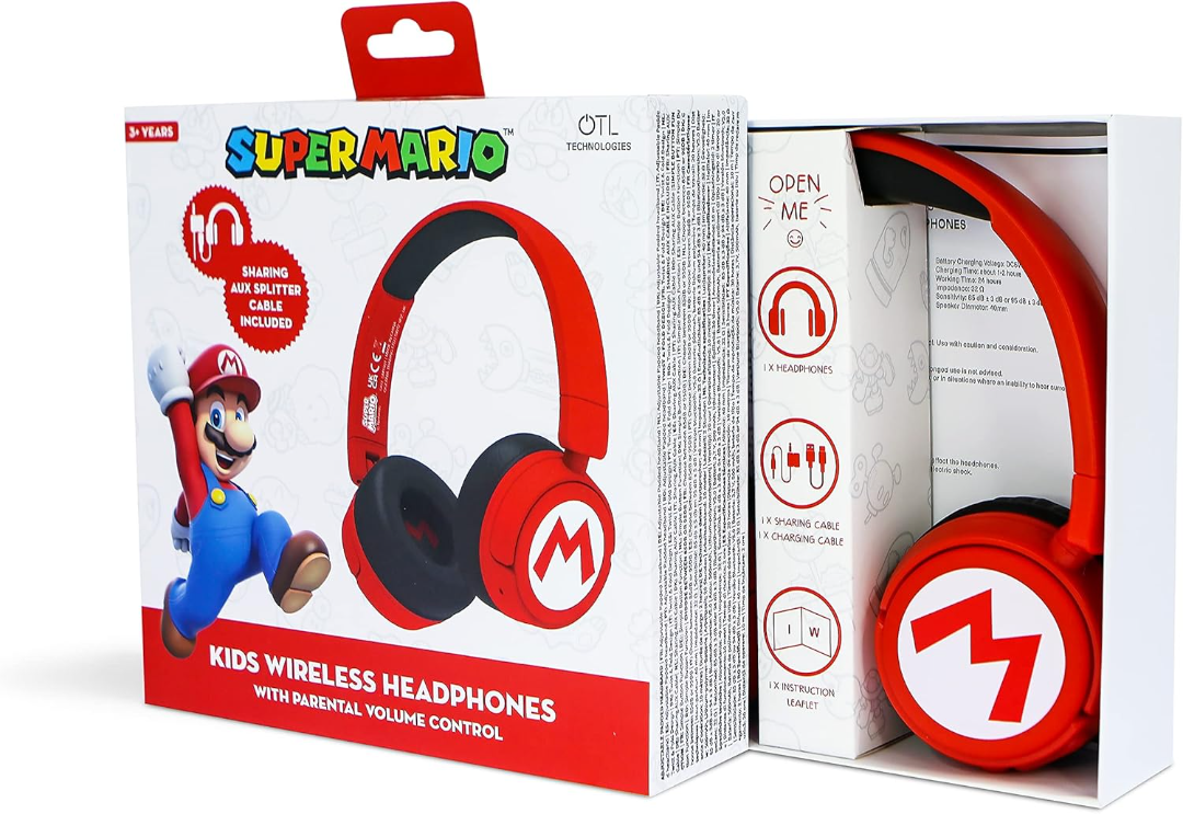 OTL Super Mario Wireless Kids Headphones - Red (US)
