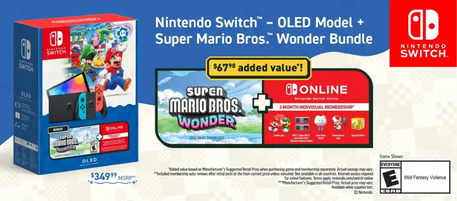 Nintendo Switch – OLED Model + Super Mario Bros. Wonder Bundle  (US)