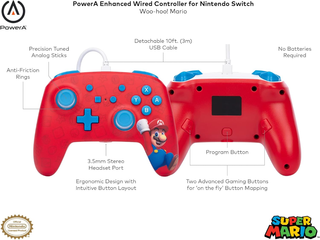 Power A Enhanced Wired Controller for Nintendo Switch - Woo-hoo! Mario (US)